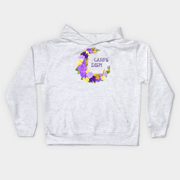 Full Bloom | Purple Carpe Diem Kids Hoodie by hisameartwork